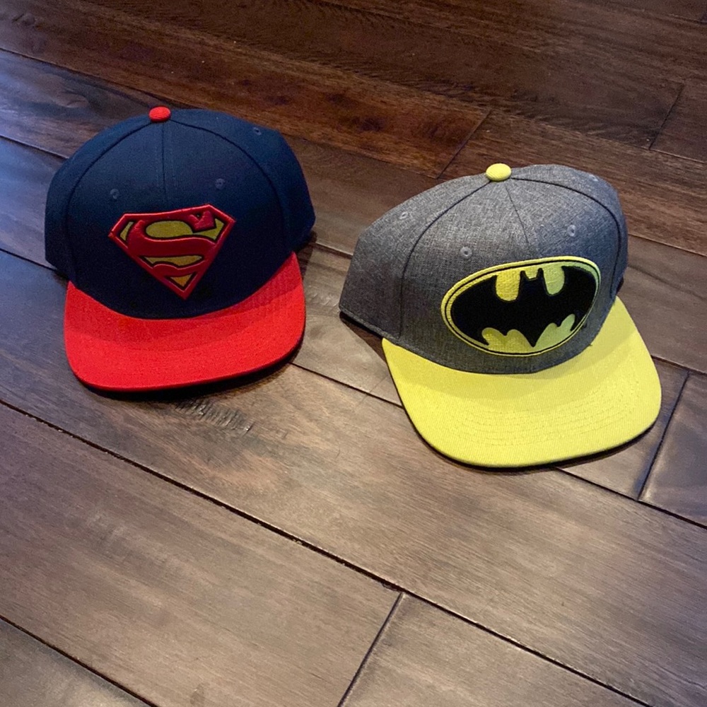 Superman and Batman baseball caps